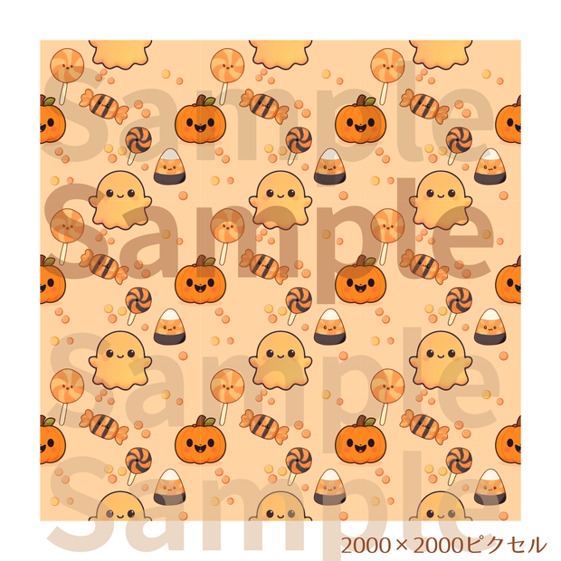 かわいいオバケのハロウィン背景素材 / 正方形デジタルペーパー（ポップ・子供向け）
