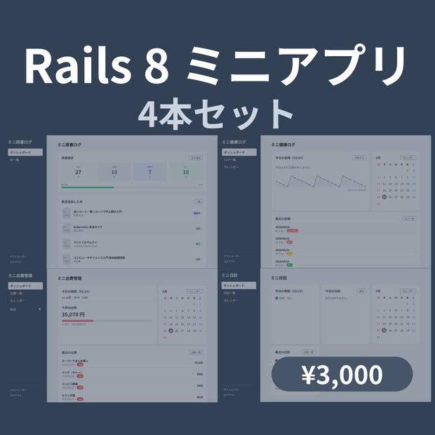 Rails 8 ミニアプリ 4本セット スターターテンプレート