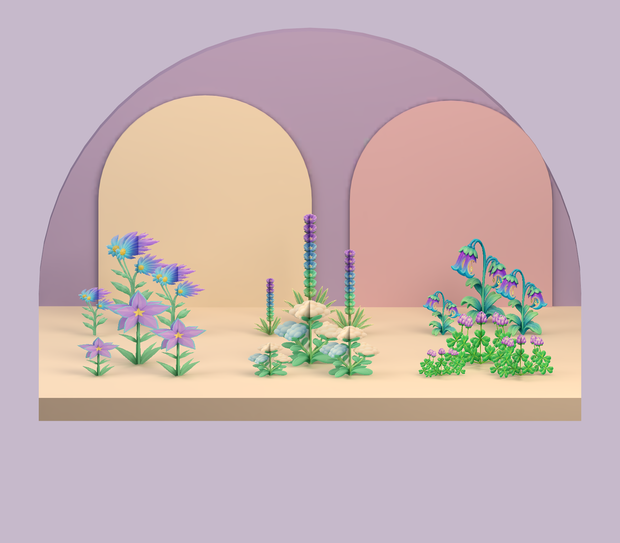 【Unity・3D花素材】パステルの花6種・3サイズ｜ベルフラワー・メドウ