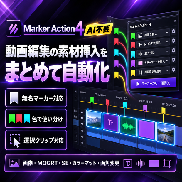 【AI不要】Premiere Pro用 素材一括挿入エクステンション 「マーカーアクション4」