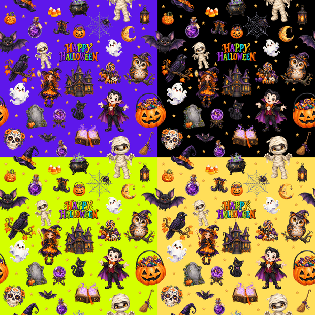 HAPPY HALLOWEEN デジタルペーパー8枚セット｜シームレス6種＋グラデーション2種｜PNG素材