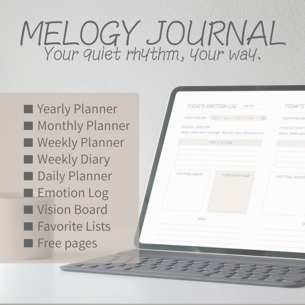 MELOGY JOURNAL〜Your quiet rhythm, your way.  〜 | 自分のペースで整う、 癒しと自己管理のデジタル手帳🧸 | 日々をちょっと丁寧にしたいあなたへ。