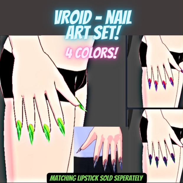 VRoid Nails and Nail Polish | FREE Long Nails 4 Set - Venus Variation Designs - BOOTH