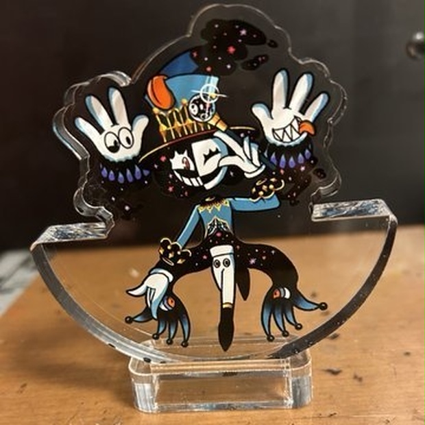 アメノサンポ yushionmanma アクリル画 クジラと赤い丸い友達 / アクリル画】インナーピースアート