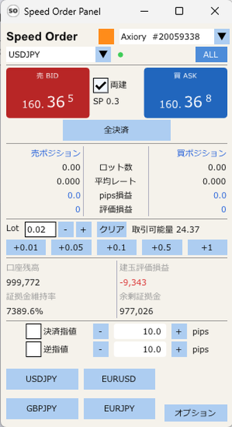 Speed Order MT5スピード注文パネル