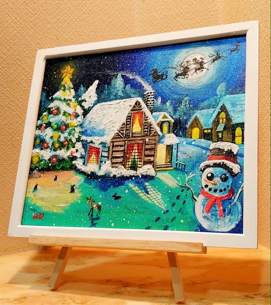 油絵 絵画 【クリスマスイブの町】 Amazon.co.jp: 油絵 絵画 クリスマスイブの町 : ホーム＆キッチン