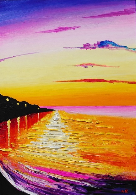 油絵 絵画 宵の海
