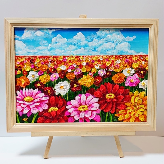 油絵 絵画【ジニアのお花畑】 - arashi1783 - BOOTH