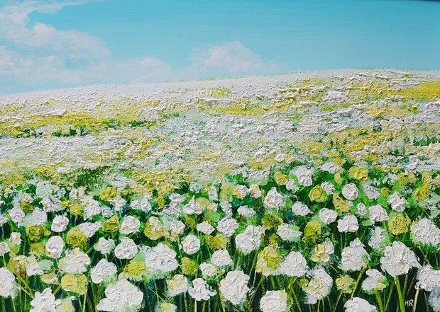 油絵 絵画 シロツメクサの花畑【Ａ3】 - arashi1783 - BOOTH