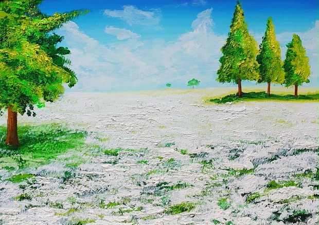 油絵 絵画 咲いた白の広場【Ａ3】 - arashi1783 - BOOTH