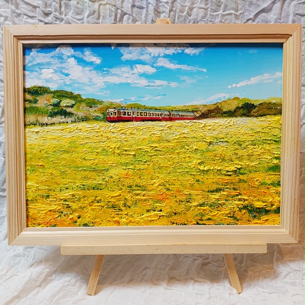 油絵 絵画 菜の花畑を走る小湊鉄道【Ａ4】 - arashi1783 - BOOTH