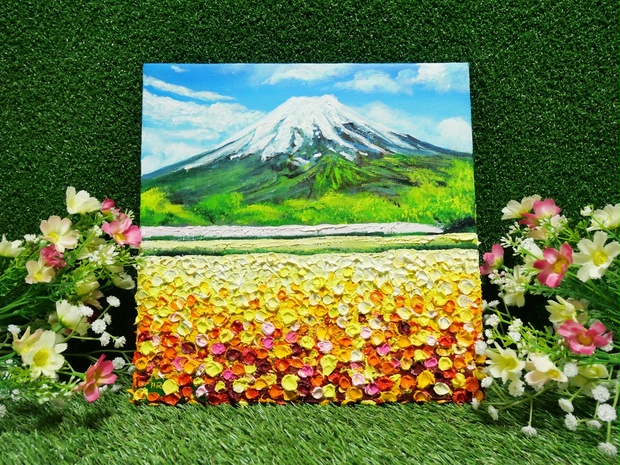 油絵 絵画 アートパネル【お花畑と富士山】 - arashi1783 - BOOTH