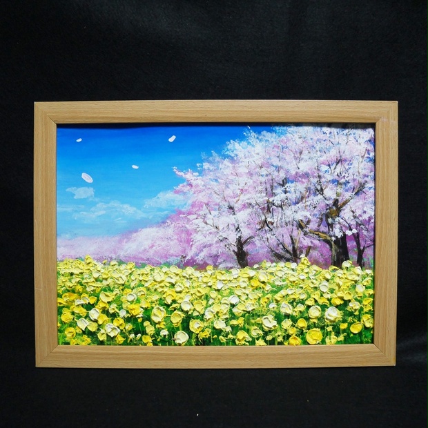 キナル別注 油絵 油彩 油彩画 油彩画 絵 絵画 【桜と富士山と菜の花 