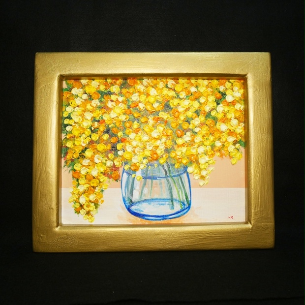 油絵 油彩 油彩画 絵 絵画　【青空のミモザ】 油絵 油彩 油彩画 絵 絵画 【青空のミモザ】 絵画 HR 通販