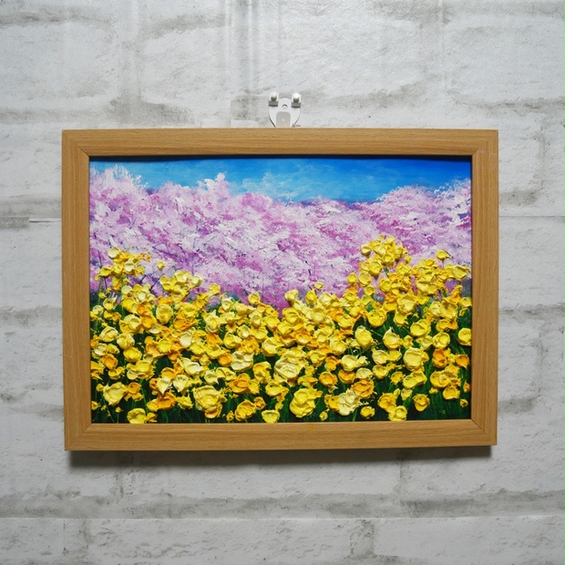 油絵 油彩 油彩画 絵 絵画【菜の花と桜】 - arashi1783 - BOOTH