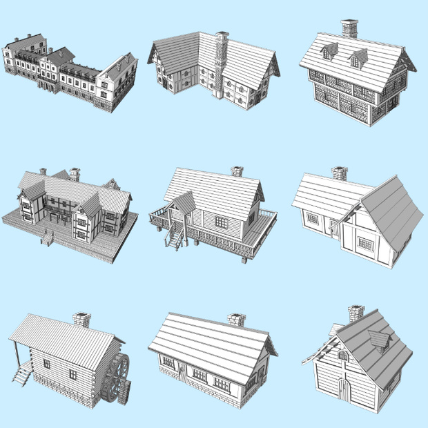 中世の建物 / 9軒セット Medieval Buildings/9 Houses Set