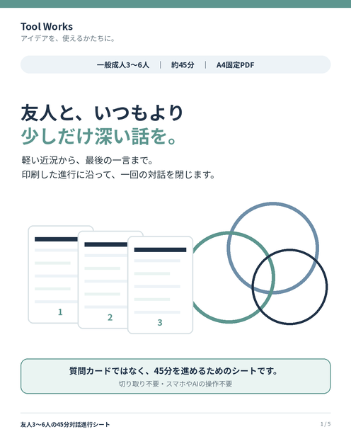 友人3～6人の45分対話進行シート｜軽い話から最後の一言まで