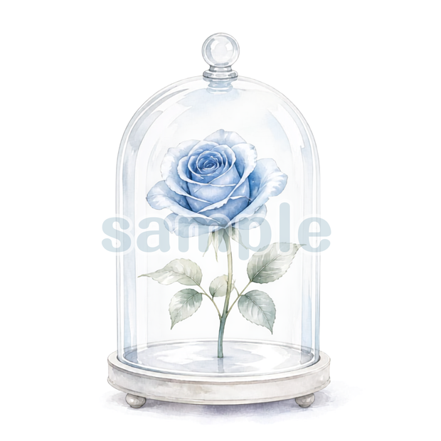 ガラスケースの薔薇　ブルー