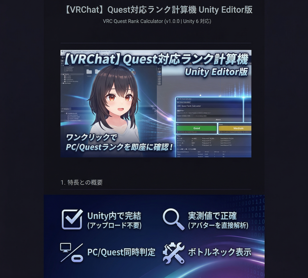 100個限定無料配布【VRChat】Quest対応ランク計算機 Unity Editor版 — VRC Quest Rank Calculator (Unity Tool)