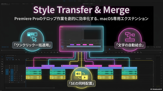 【Style Transfer & Merge】Premiere Pro テロップ一括スタイル挿入エクステンション（macOS専用）