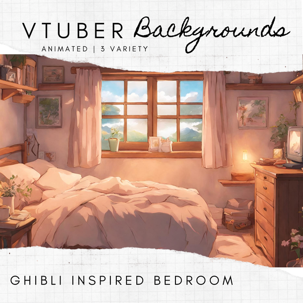 Animated Vtuber Background Twitch Overlay Cozy Cottagecore Studio Ghibli Inspired Bedroom Looped Kawaii Streaming