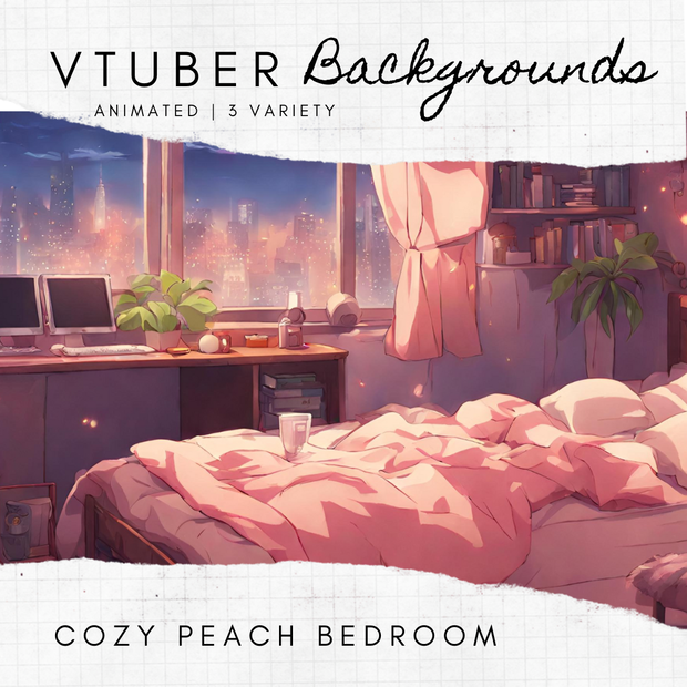 Animated Vtuber Background Twitch Overlay Cozy Peach Bedroom Looped Kawaii Streaming