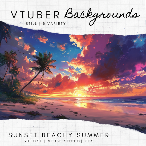 Vtuber Background Still Twitch Overlay Sunset Beachy Summer Kawaii Streaming