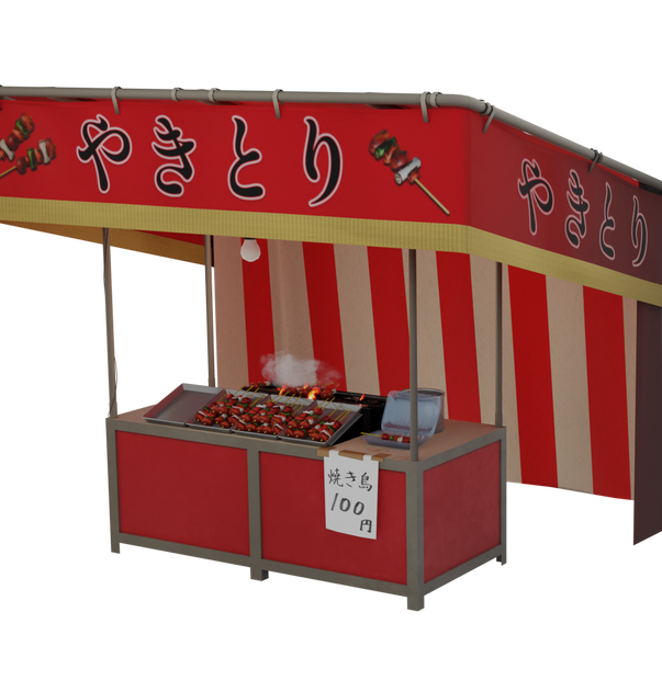 焼き鳥を売る屋台（3Dモデル/小物）