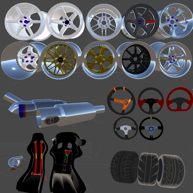 [無料]車のカスタムパーツ[VRChat](ホイール、マフラー、ステアリング等)