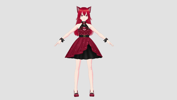 3D Model  Feline Girl Cat Red