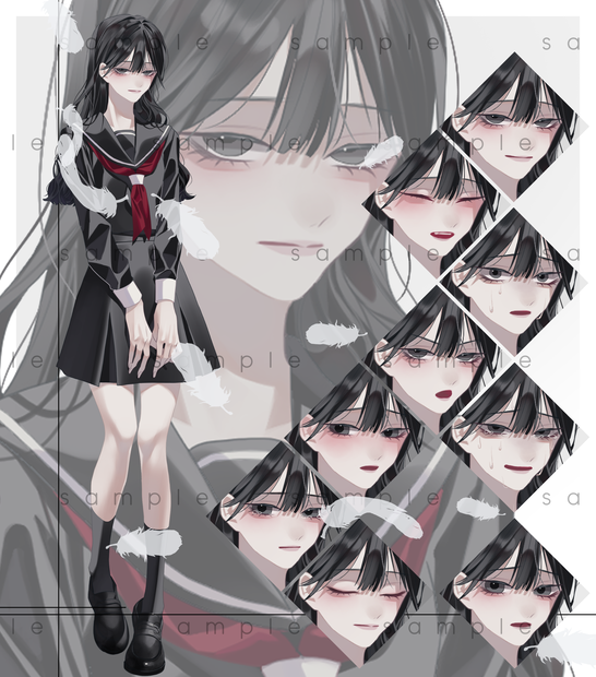 【無料/有料】立ち絵素材_女の子_セーラー服_黒髪_長髪