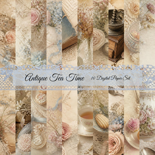 Antique Tea Time｜10 Digital Paper Set