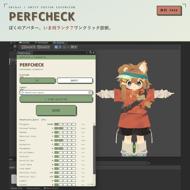 【無料】アバターの重さをサクッと診断 / PerfCheck - Unity Editor拡張