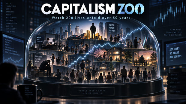 CAPITALISM ZOO｜200人を50年間眺める資本主義シミュレーター【β版】