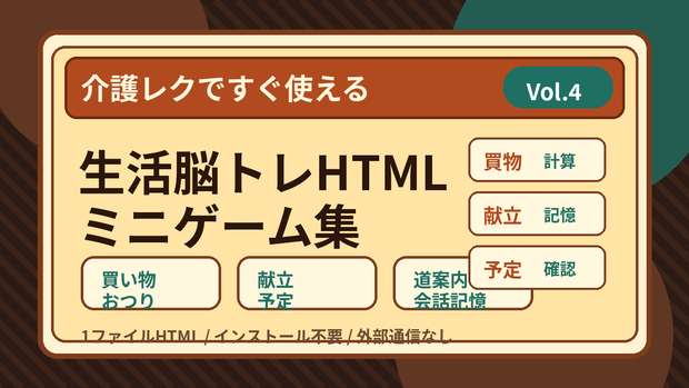介護レクですぐ使える 生活脳トレHTMLミニゲーム集 Vol.4日常生活編