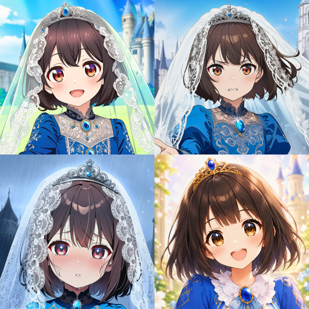 瑠香姫 感情アイコン4枚セット｜幼なじみ王女の笑顔・怒り・涙