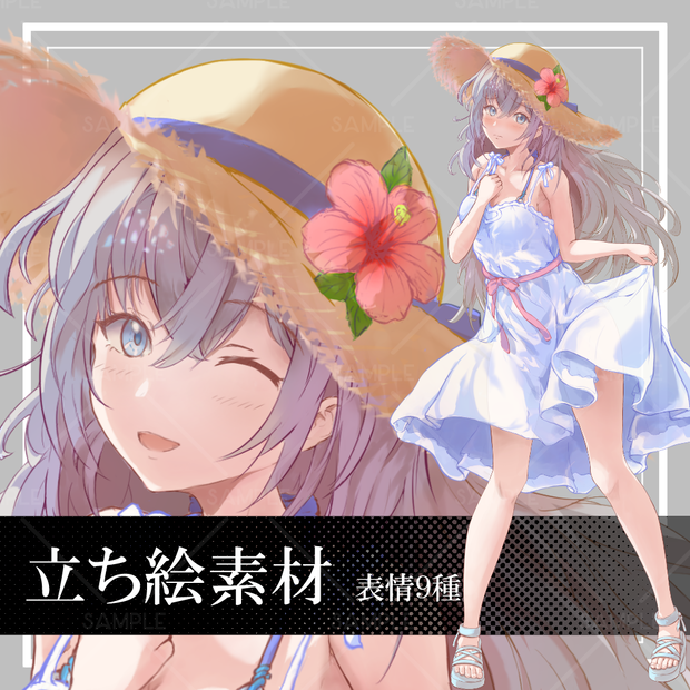 期間限定50％OFF！10/31まで【ワンピースの女の子　立ち絵素材】ワンピース_全身_女性【表情差分9種】