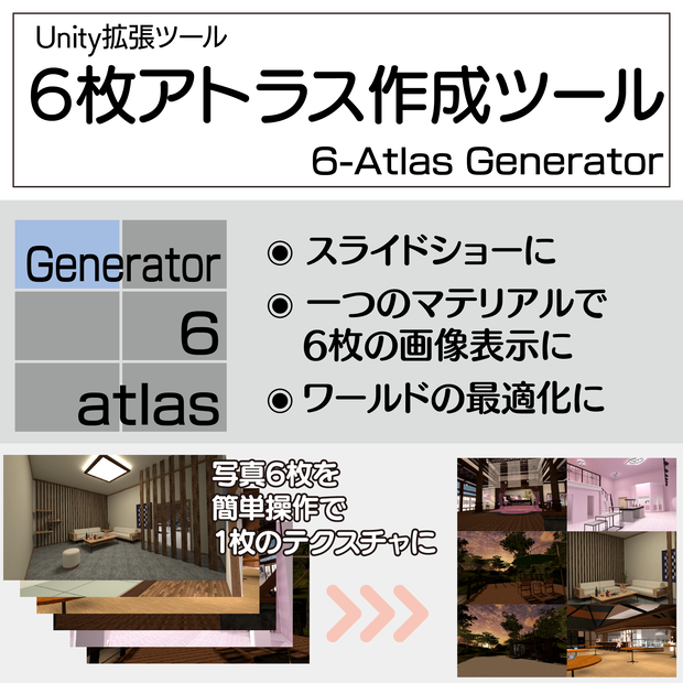 [VRChat想定]6スロット画像アトラス化ツール「Six-Atlas Generator」