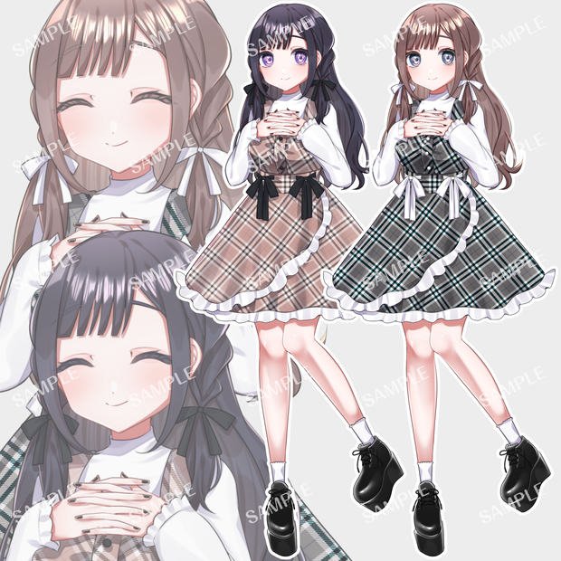 チェック柄ワンピースちゃん【カラー2種、表情13種】