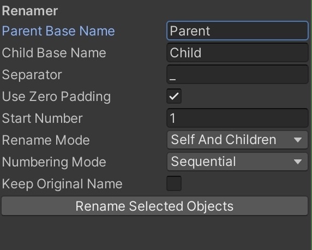 【無料】Renamer - 選択したオブジェクトを一括で連番や同一番号をつけてリネームできるUnityエディタ拡張
