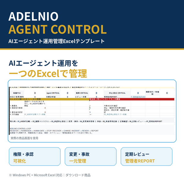 ADELNIO AGENT CONTROL｜AIエージェント運用管理Excelテンプレート