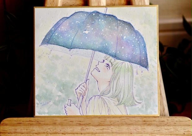 水彩イラスト原画 ミニ色紙 私の宇宙