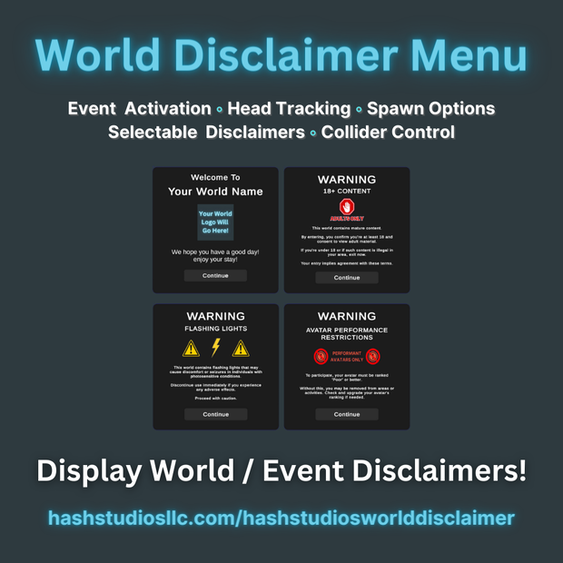 Hash Studios World Disclaimer / ハッシュ スタジオズ ワールド ディスクレイマー [UdonSharp] [SDK3]