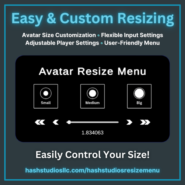 [ON SALE] Hash Studios Resize Menu / ハッシュスタジオズ リサイズ メニュー [UdonSharp] [SDK3]