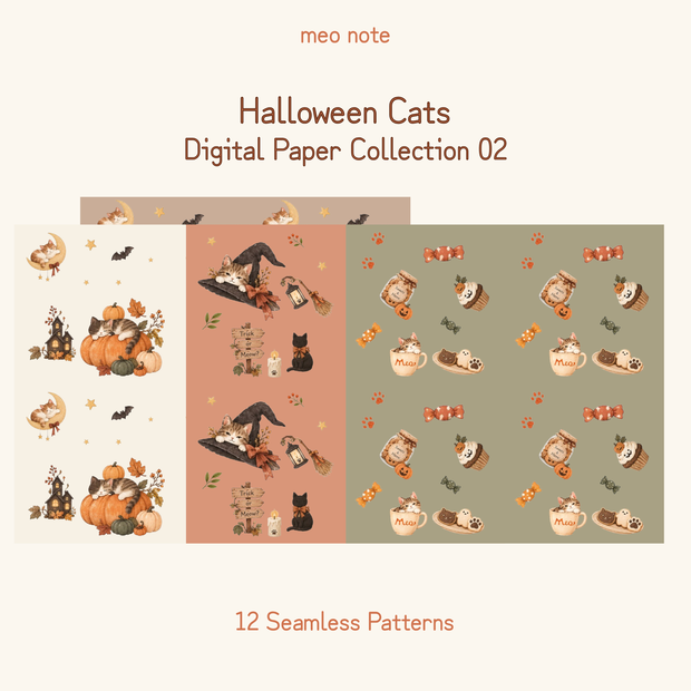 猫のシームレスデジタルペーパー｜Halloween Cats Collection 02