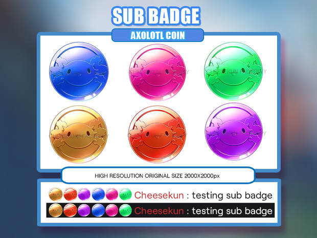 Axolotl Mora Coin, Twitch, Youtube, Facebook, Vtuber, Genshin impact, Badge, Icon, Emotes.