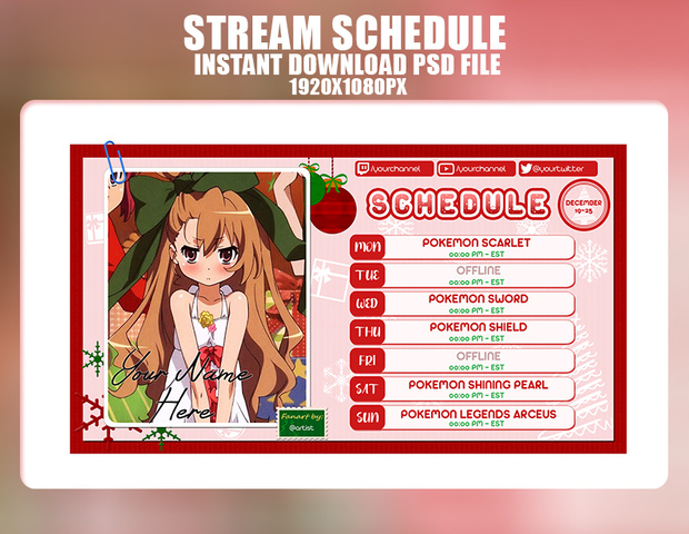 Christmas Stream Schedule Template for Anime and Vtuber Style, Xmas スケジュール レイアウト