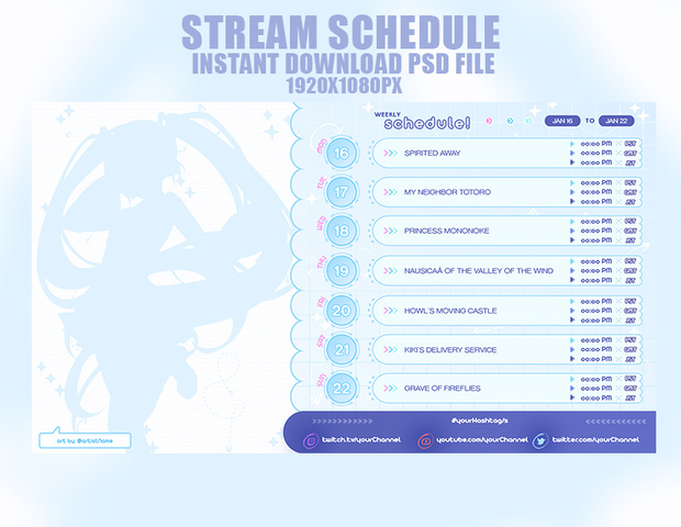 Cloud Arrow Light Blue, Yellow, Pink 3 in 1 Stream Schedule Template スケジュール レイアウト