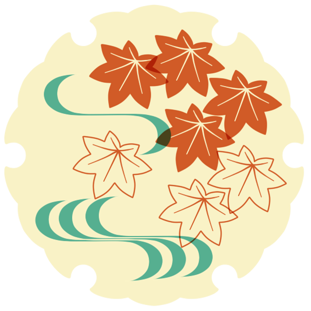 雪輪に紅葉イラスト素材