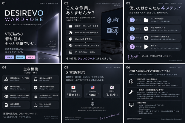 【VRChat向けUnityツール】DESIREVO WARDROBE｜対応衣装・Material・メニュー設定をかんたんに